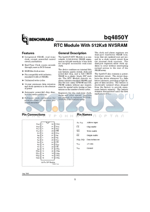 BQ4850YMA-85 datasheet - RTC Module With 512Kx8 NVSRAM