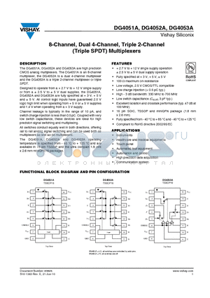 DG4051A datasheet - 8-Channel, Dual 4-Channel, Triple 2-Channel (Triple SPDT) Multiplexers