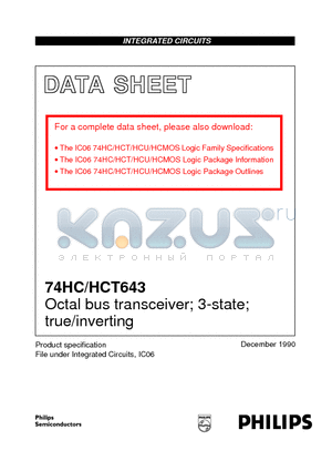 74HCT643 datasheet - Octal bus transceiver; 3-state; true/inverting