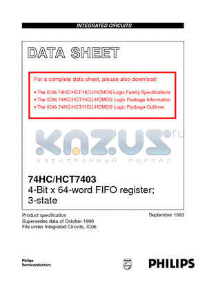 74HCT7403N datasheet - 4-Bit x 64-word FIFO register; 3-state