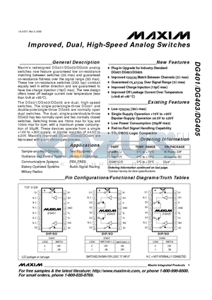 DG405DY datasheet - Improved, Dual, High-Speed Analog Switches