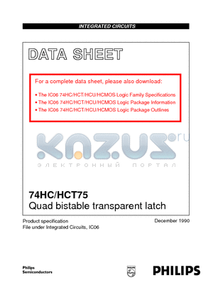 74HCT75D datasheet - Quad bistable transparent latch
