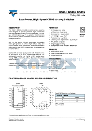 DG405DY-T1-E3 datasheet - Low-Power, High-Speed CMOS Analog Switches