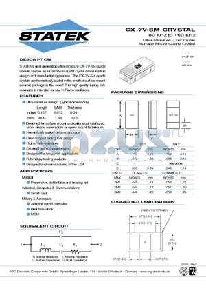 CX-7VS-SM1 datasheet - 80 kHz to 160 kHz Ultra-Miniature, Low Profile Surface Mount Quartz Crystal