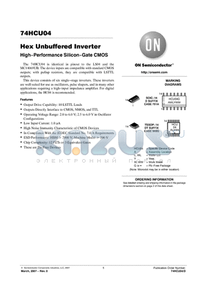 74HCU04DTR2G datasheet - Hex Unbuffered Inverter