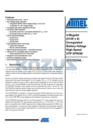 AT27BV040-12TI datasheet - 4-Megabit (512K x 8) Unregulated Battery-Voltage High-Speed OTP EPROM