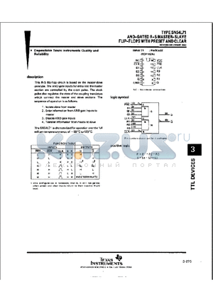 74L71 datasheet - AND-GATED R-S MASTER-SLAVE FLIP-FLOPS WITH PRESET AND CLEAR