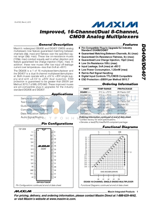 DG406DN datasheet - Improved, 16-Channel/Dual 8-Channel, CMOS Analog Multiplexers