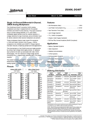 DG406DYZ-T datasheet - Single 16-Channel/Differential 8-Channel, CMOS Analog Multiplexers