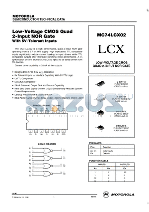 74LCX02 datasheet - LOW-VOLTAGE CMOS QUAD 2-INPUT NOR GATE