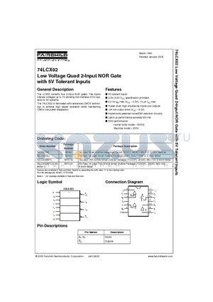 74LCX02SJX datasheet - Low Voltage Quad 2-Input NOR Gate with 5V Tolerant Inputs