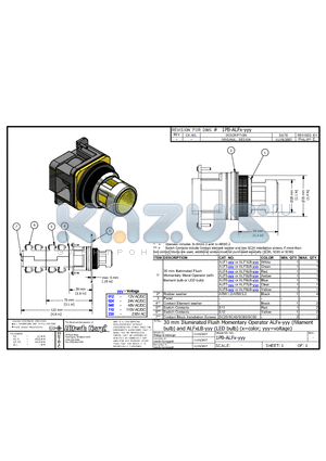 ALF1-024 datasheet - 30 mm Illuminated Flush Momentary Operator ALFx-yyy (fillament bulb) and ALFxLB-yyy (LED bulb) (x=color; yyy=voltage)