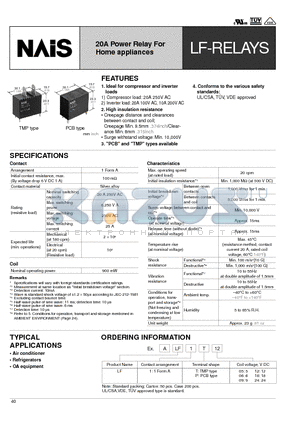 ALF1P09 datasheet - 20A Power Relay For Home appliances