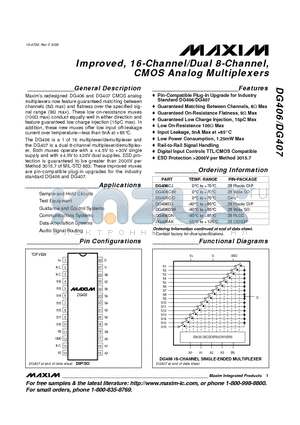 DG408C/D datasheet - iMPROVED, 8-cHANNEL/dUAL 4-cHANNEL, cmos aNALOG mULTIPLEXERS
