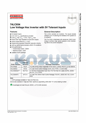 74LCX04M_08 datasheet - Low Voltage Hex Inverter with 5V Tolerant Inputs