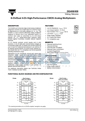 DG409DQ-T1-E3 datasheet - 8-Ch/Dual 4-Ch High-Performance CMOS Analog Multiplexers
