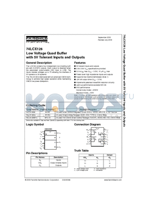 74LCX126 datasheet - Low Voltage Quad Buffer with 5V Tolerant Inputs and Outputs