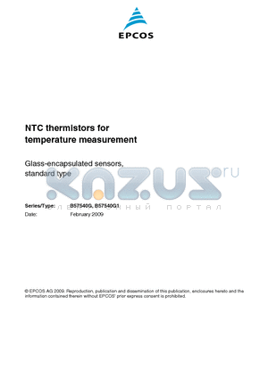 B57540G0145F002 datasheet - NTC thermistors for temperature measurement