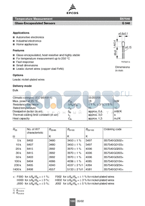 B57540G0502 datasheet - Glass-Encapsulated Sensors