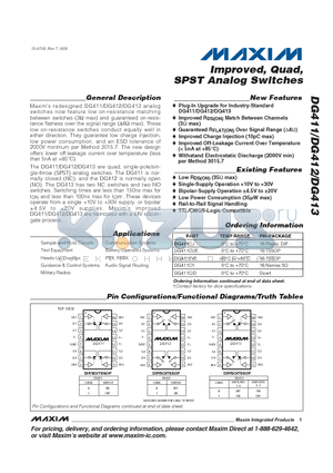 DG411AK datasheet - Improved, Quad, SPST Analog Switches