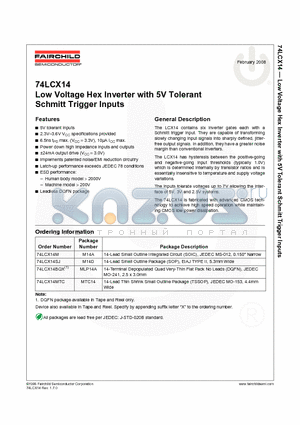 74LCX14BQX datasheet - Low Voltage Hex Inverter with 5V Tolerant Schmitt Trigger Inputs