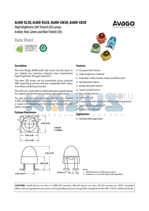 ALMD-EG3D-VX002 datasheet - High Brightness SMT Round LED Lamps Amber, Red, Green and Blue Tinted LEDs