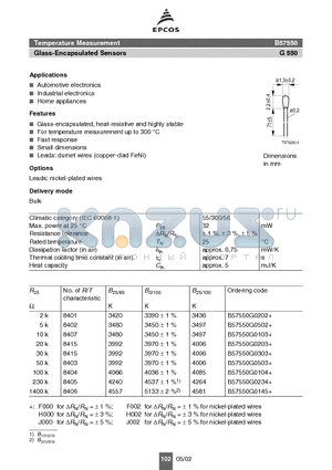 B57550G0104+ datasheet - Glass-Encapsulated Sensors