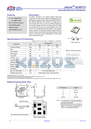 ALN0113 datasheet - Internally Matched LNA Module