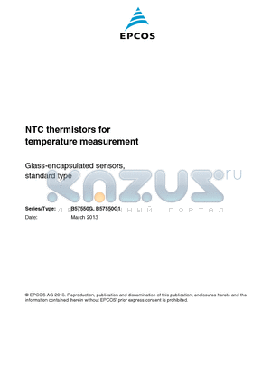B57550G0202000 datasheet - NTC thermistors for temperature measurement
