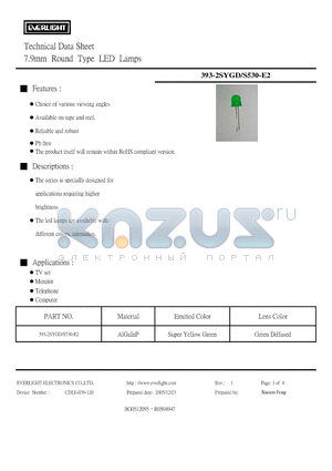 393-2SYGD datasheet - 7.9mm Round Type LED Lamps