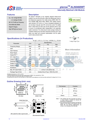 ALN0460WT datasheet - Internally Matched LNA Module