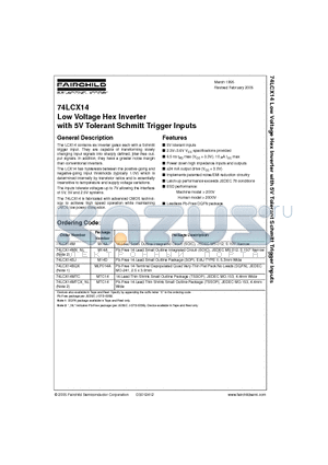 74LCX14MX_NL datasheet - Low Voltage Hex Inverter with 5V Tolerant Schmitt Trigger Inputs