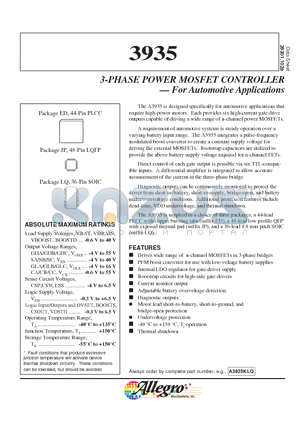 3935 datasheet - 3-PHASE POWER MOSFET CONTROLLER - For Automotive Applications