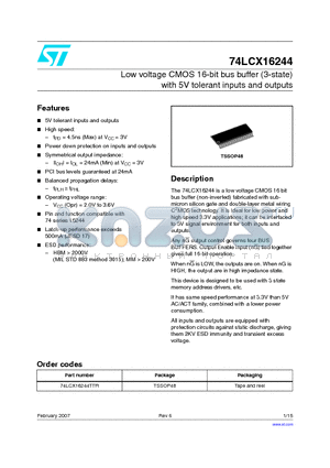 74LCX16244_07 datasheet - Low voltage CMOS 16-bit bus buffer (3-state) with 5V tolerant inputs and outputs