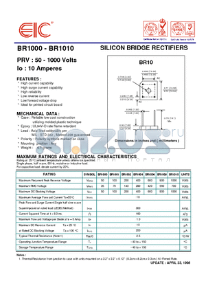 BR1000 datasheet - SILICON BRIDGE RECTIFIERS