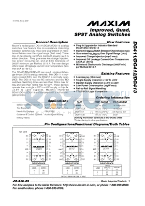 DG412CY datasheet - Improved, Quad, SPST Analog Switches