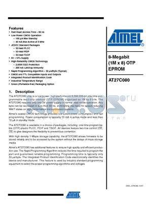 AT27C080_07 datasheet - 8-Megabit (1M x 8) OTP EPROM