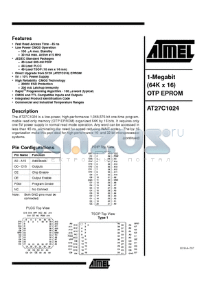 AT27C1024 datasheet - 1-Megabit 64K x 16 OTP EPROM