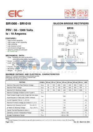 BR1000_05 datasheet - SILICON BRIDGE RECTIFIERS