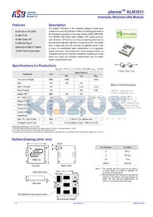 ALN1911 datasheet - Internally Matched LNA Module