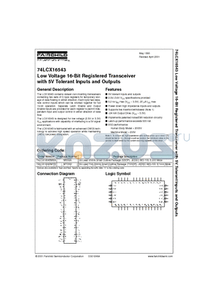 74LCX16543MTD datasheet - Low Voltage 16-Bit Registered Transceiver with 5V Tolerant Inputs and Outputs