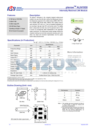 ALN1930 datasheet - Internally Matched LNA Module