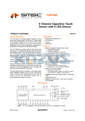 CAP1088 datasheet - 8 Channel Capacitive Touch Sensor with 8 LED Drivers