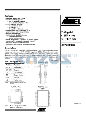 AT27C2048-12 datasheet - 2-Megabit 128K x 16 OTP EPROM