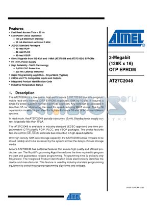 AT27C2048-55JI datasheet - 2-Megabit (128K x 16) OTP EPROM AT27C2048