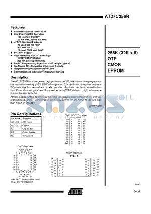 AT27C256R-55 datasheet - 256K 32K x 8 OTP CMOS EPROM