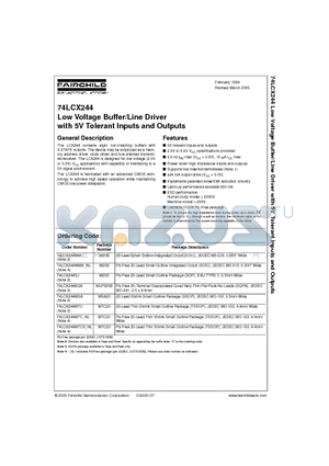 74LCX244MSAX datasheet - Low Voltage Buffer/Line Driver with 5V Tolerant Inputs and Outputs