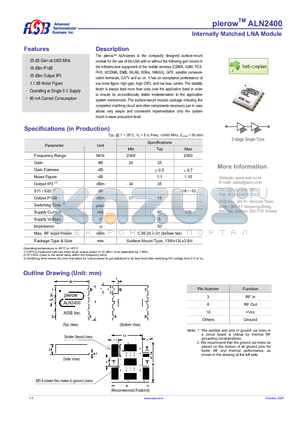 ALN2400 datasheet - Internally Matched LNA Module