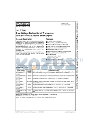 74LCX245 datasheet - Low Voltage Bidirectional Transceiver with 5V Tolerant Inputs and Outputs