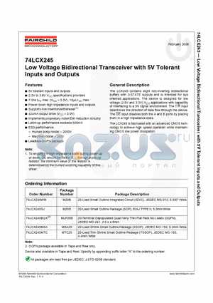 74LCX245SJ_08 datasheet - Low Voltage Bidirectional Transceiver with 5V Tolerant Inputs and Outputs